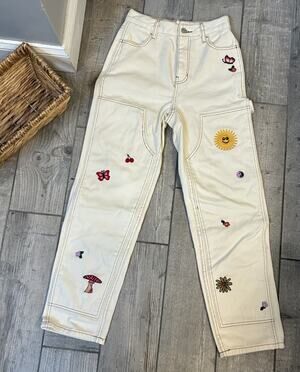 Pacsun High-Rise Carpenter Jeans Cream Straight Leg 24